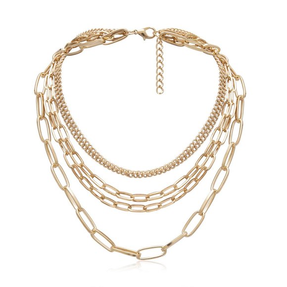 NEW Gold Multi Layer Link Chain Necklace - Picture 4 of 7